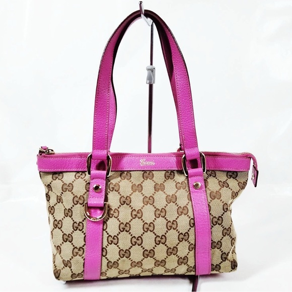 Authentic GG Gucci Brown and Pink Shoulder Bag with Monogram Canvas - Picture 1 of 15